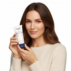 Western woman applying Eucerin Aquaphor Repairing Ointment on arm or leg, body skin repair — Glow Ritual
