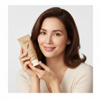 Western woman holding SKINFOOD Carrot Carotene Relief Cream tube, premium K-beauty soothing cream — Glow Ritual
