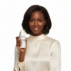 Black woman holding Eucerin Hyaluron Mist Spray bottle, premium hydrating facial mist — Glow Ritual
