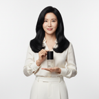 Refilled Hair Recovery Cytokine Booster Pro 70ml — Asian woman with thick healthy hair holding frosted glass serum bottle, Korean beauty editorial
