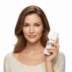 Western woman holding Eucerin Hyaluron Mist Spray bottle, premium facial mist lifestyle — Glow Ritual
