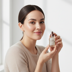 Western woman holding SKINFOOD Carrot Carotene Moist Effector dropper bottle, K-beauty lifestyle — Glow Ritual

