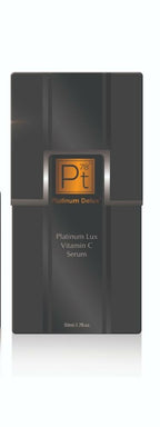 Platinum Lux Vitamin C Serum product detail with Colloidal Platinum and Vitamin C formula, luxury anti-aging brightening serum by Glow Ritual
