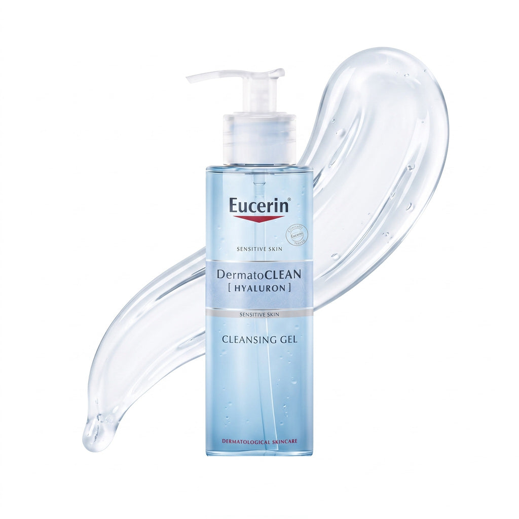 Eucerin Dermato Clean Hyaluron Refreshing Cleansing Gel 200ml blue pump bottle — Glow Ritual
