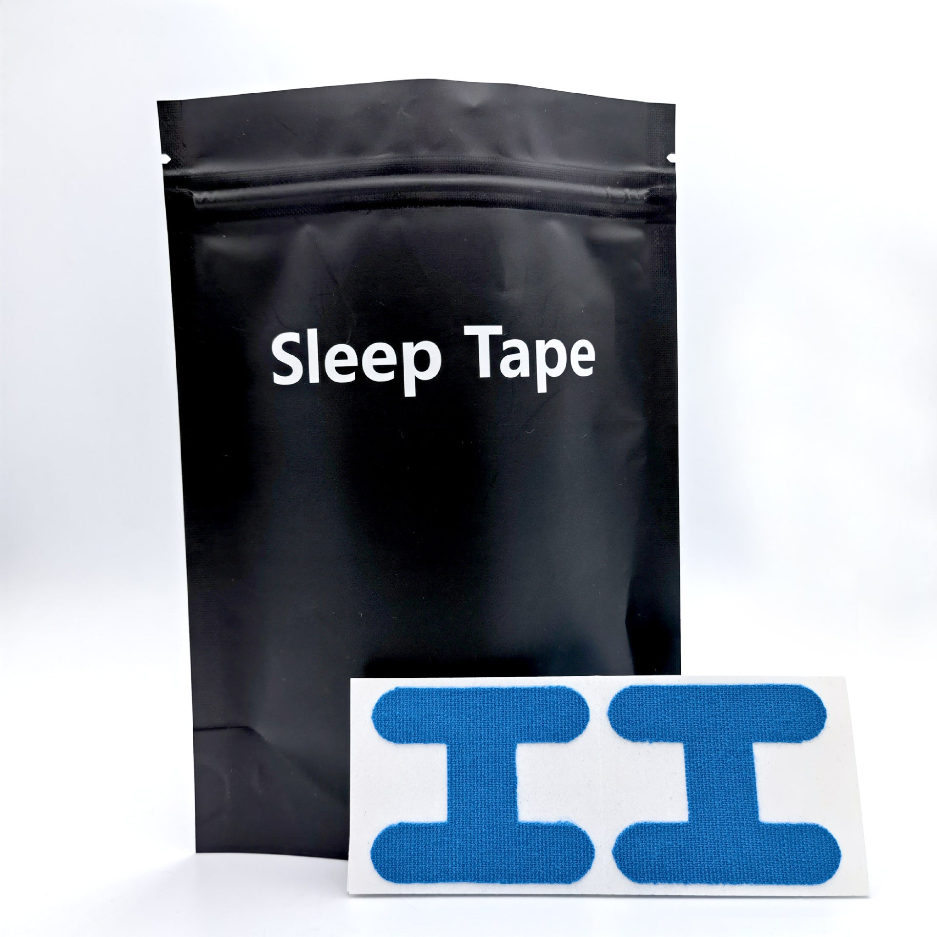 Anti-Mouth-Opening Tape H-Shaped blue variant — Sleep Tape black pouch with blue H-shape patches 30pcs — Glow Ritual

