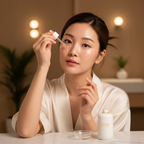 COSRX Vitamin C 23 Serum – Asian model applying K-beauty vitamin C serum for dark spot correction and brightening
