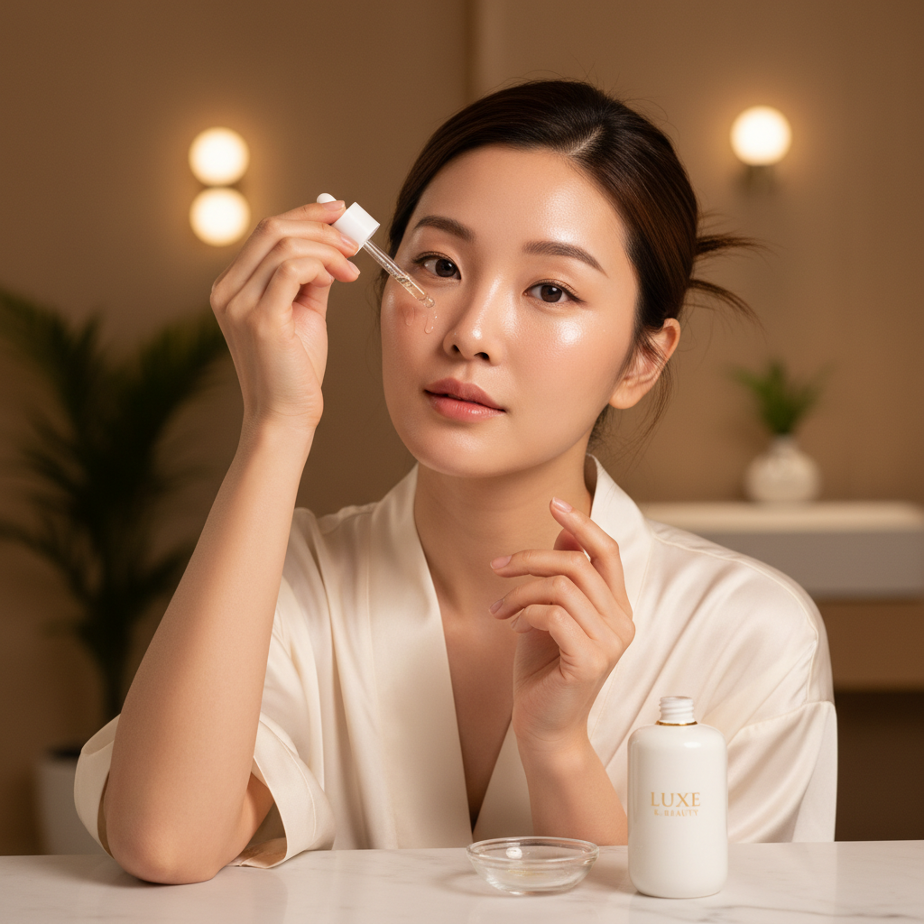 COSRX Vitamin C 23 Serum – Asian model applying K-beauty vitamin C serum for dark spot correction and brightening
