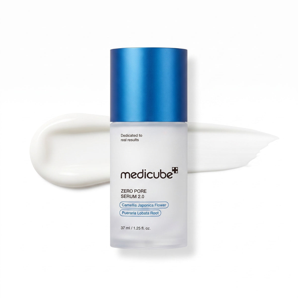 MEDICUBE Zero Pore Serum 2.0 37ml bottle with milky white frosted body and metallic blue cap on white background
