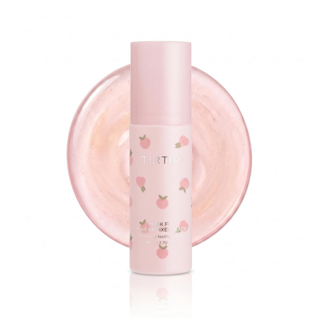 TIRTIR Mask Fit Make-Up Fixer Peach 80ml – light pink bottle with peach pattern, setting spray product shot
