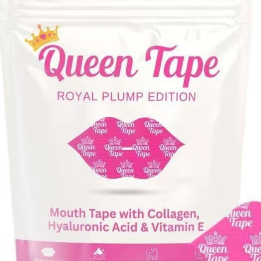 Queen Tape Royal Plump Edition white resealable pouch — Hydrating Mouth Tape with Collagen, Hyaluronic Acid & Vitamin E 30pcs — Glow Ritual
