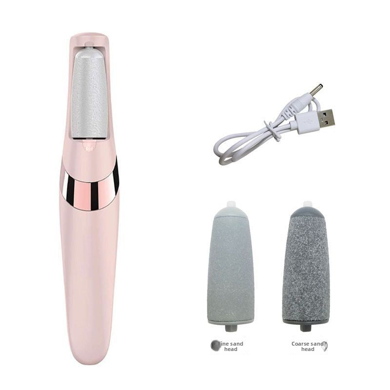 Rechargeable electric callus remover with 2 roller heads and USB charging cable
