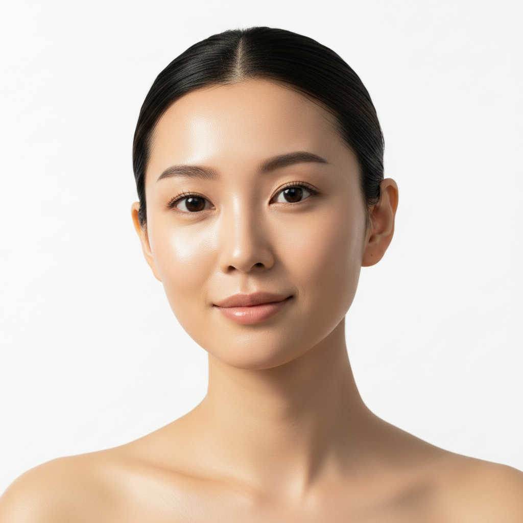 Korean woman with radiant luminous skin after I'm From Mugwort Sheet Mask, K-beauty glow result — Glow Ritual
