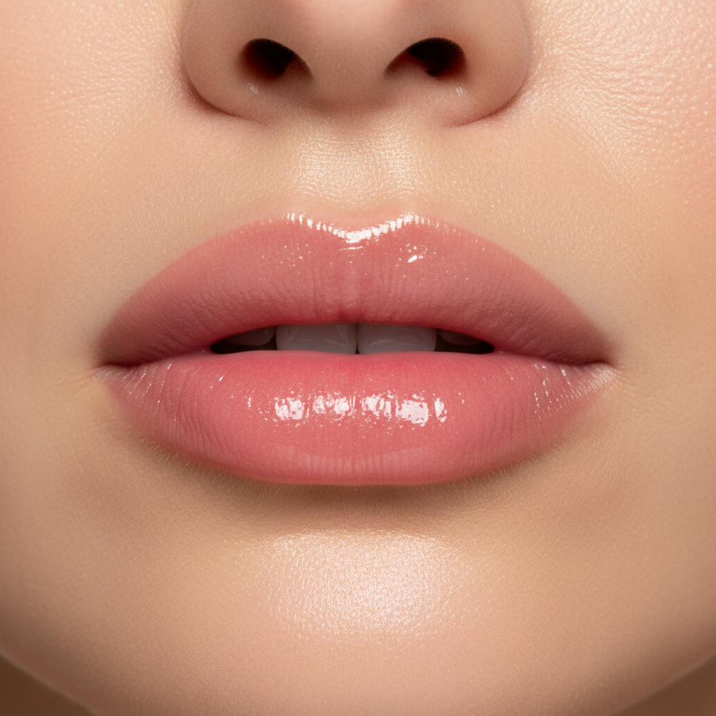 Western woman with plump hydrated glowing lips after Eucerin Aquaphor SOS Lip Repair — Glow Ritual
