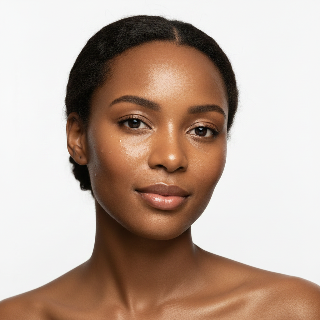 Black woman with glowing even skin after I'm From Mugwort Sheet Mask treatment — Glow Ritual
