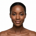 Black woman with visibly firm bright radiant skin after using SKINFOOD Banana PDRN Booster Serum, confident beauty result
