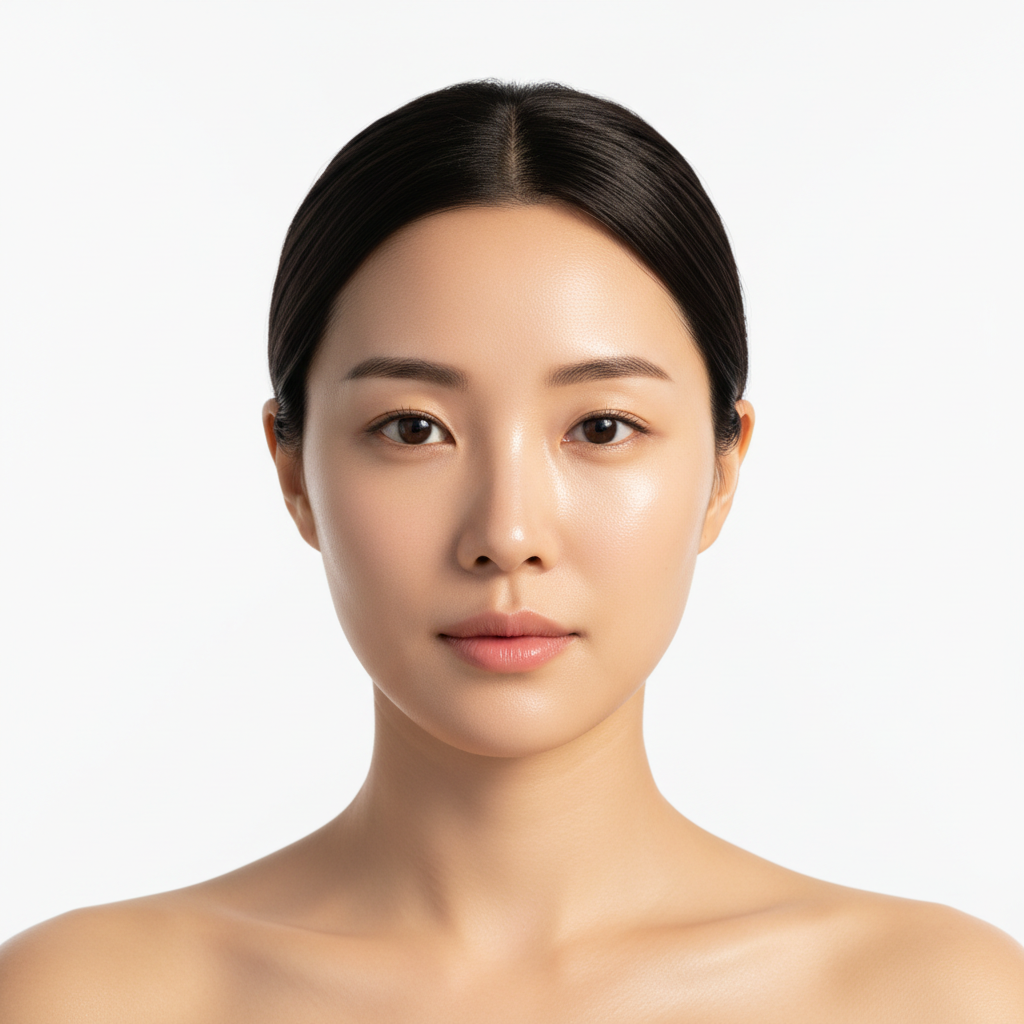 Korean woman with luminous glass skin after SKINFOOD Carrot Carotene Moist Effector routine — Glow Ritual
