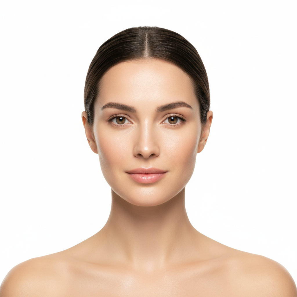 Western woman with radiant even skin facing forward after SKINFOOD Cica Daily Mask, K-beauty result — Glow Ritual
