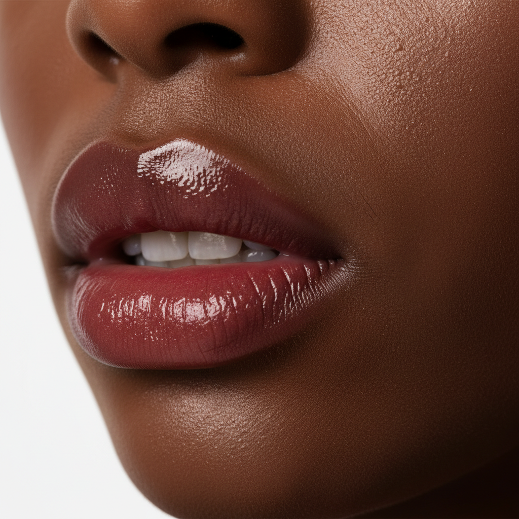 Black woman with soft plump hydrated lips after Eucerin Aquaphor SOS Lip Repair treatment — Glow Ritual
