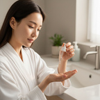 Korean woman dispensing SKINFOOD Carrot Carotene essence from dropper bottle, K-beauty skincare — Glow Ritual
