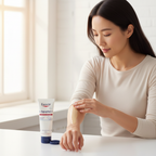 Asian woman applying Eucerin Aquaphor Repairing Ointment on arm or leg, intensive skin repair — Glow Ritual
