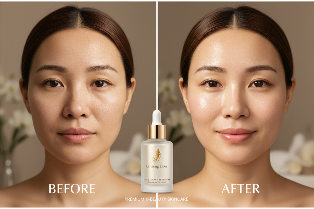Western model before and after using Beauty of Joseon Revive Serum showing visibly brighter plumper glowing skin result
