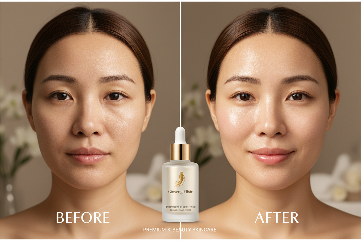 Western model before and after using Beauty of Joseon Revive Serum showing visibly brighter plumper glowing skin result
