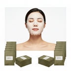 Asian woman wearing white I'm From Mugwort Sheet Mask, calming K-beauty spa routine — Glow Ritual
