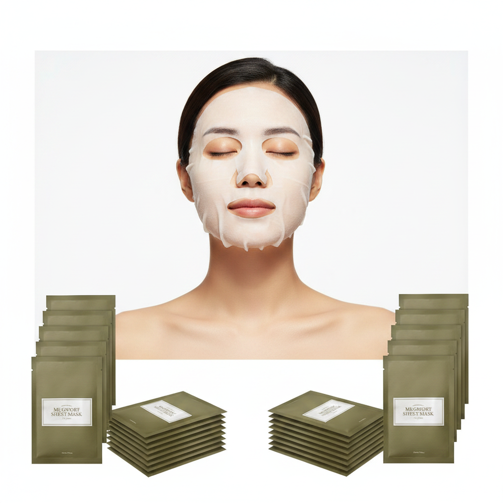 Asian woman wearing white I'm From Mugwort Sheet Mask, calming K-beauty spa routine — Glow Ritual
