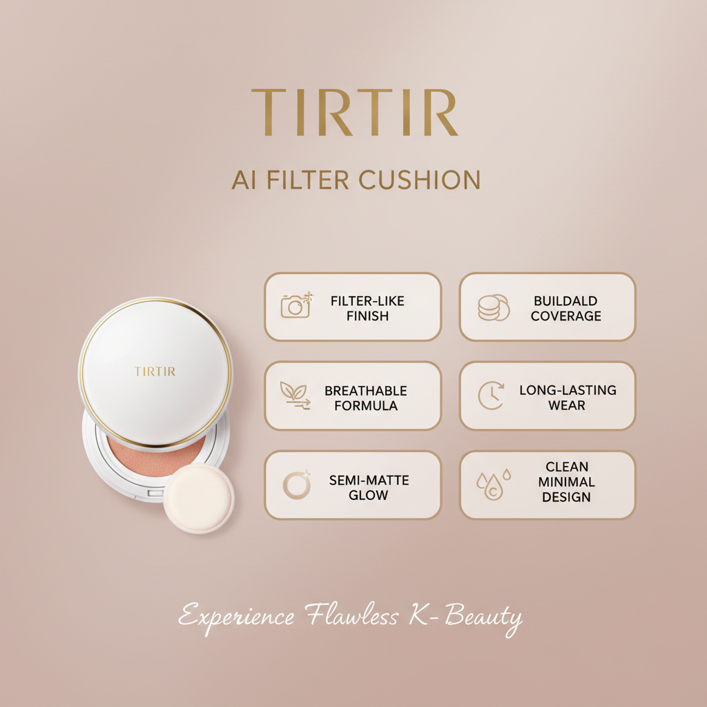 TIRTIR Ai Filter Cushion – key ingredients and benefits infographic
