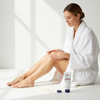 Western woman applying Eucerin Aquaphor Repairing Ointment on arm or leg, body skin repair — Glow Ritual
