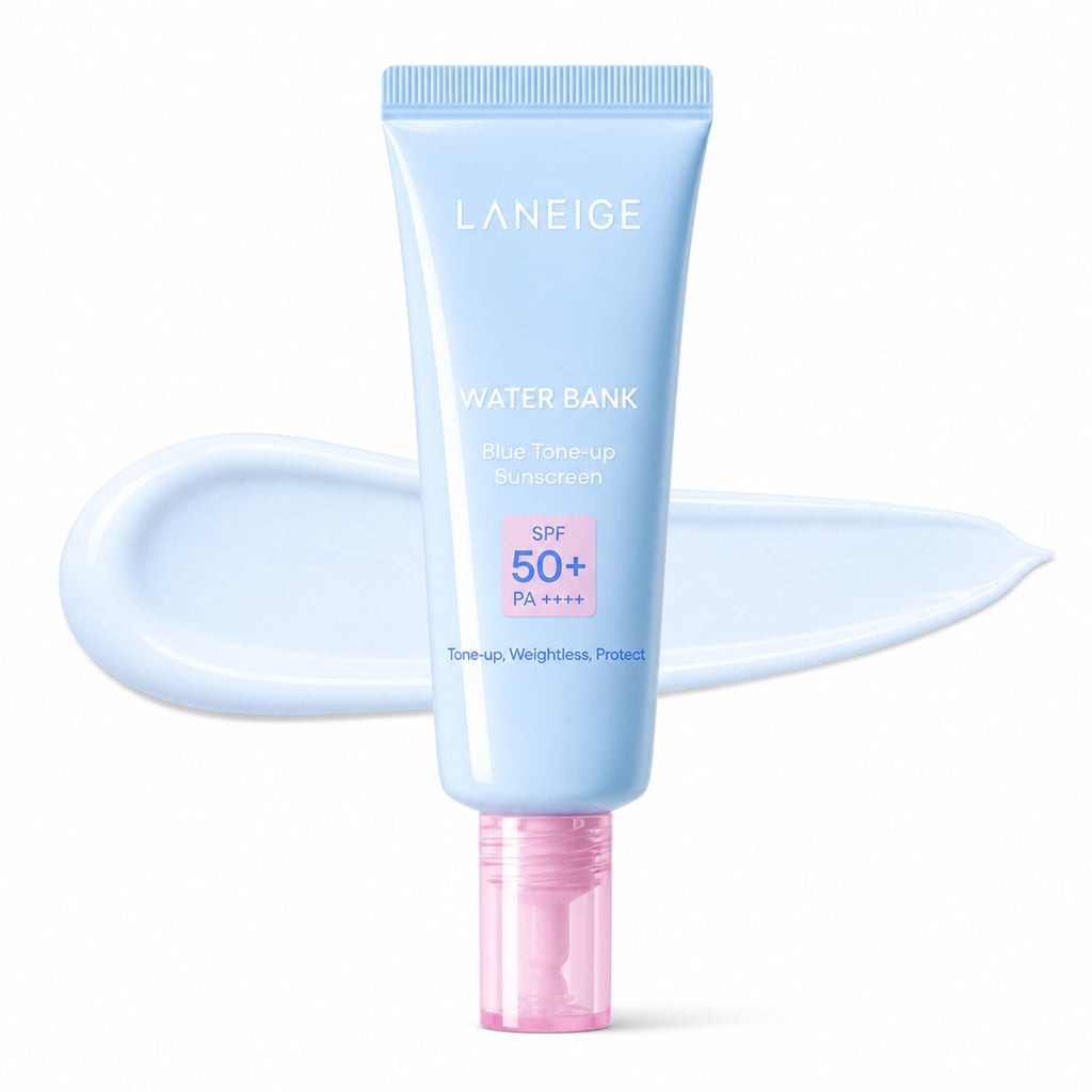 LANEIGE Water Bank Blue Tone-up Sunscreen 50ml – Soft blue Korean sunscreen with SPF50+ PA++++ for tone-up effect, hydration, and daily UV protection
