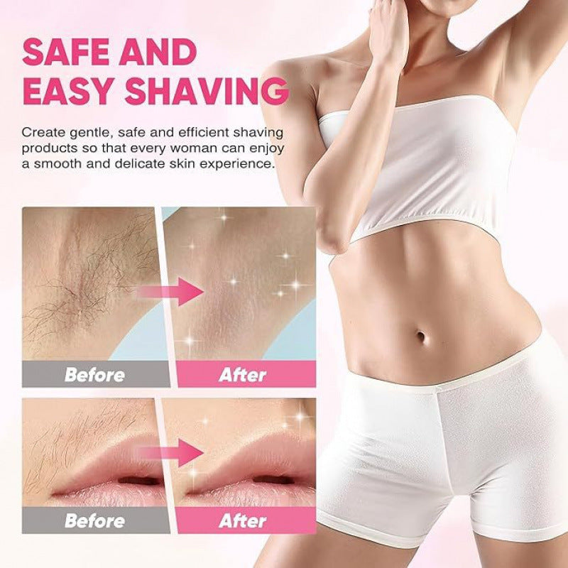 Before and after results of women's electric shaver showing smooth underarm and facial hair removal
