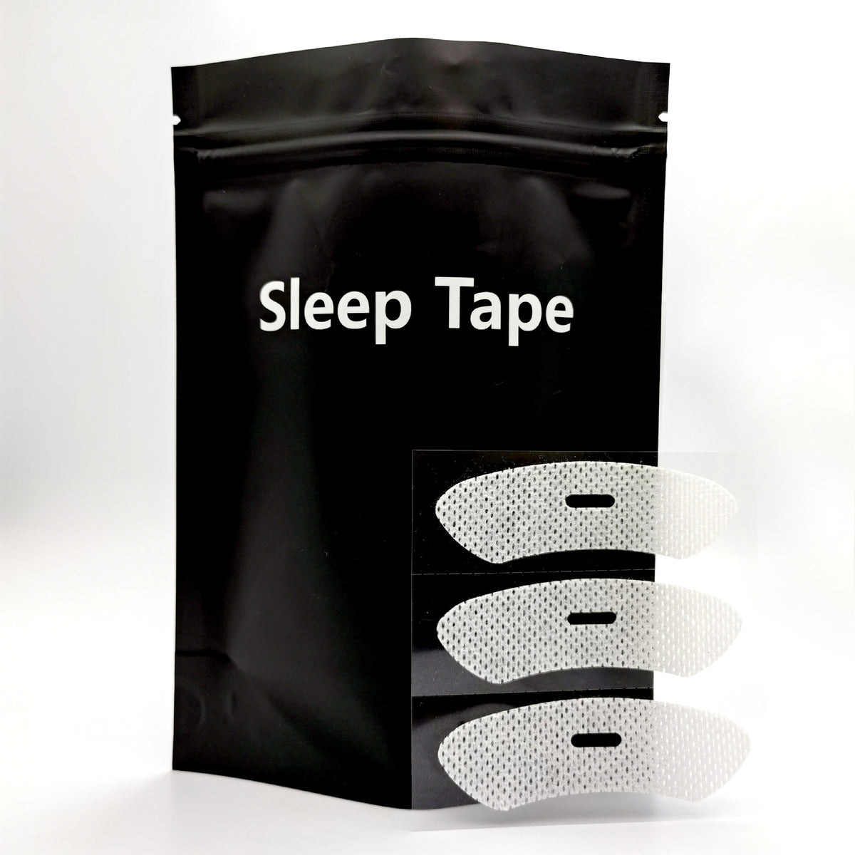 Anti-Mouth-Opening Tape Non-woven H-shaped variant — Sleep Tape black pouch with white H-shape patches 30pcs — Glow Ritual

