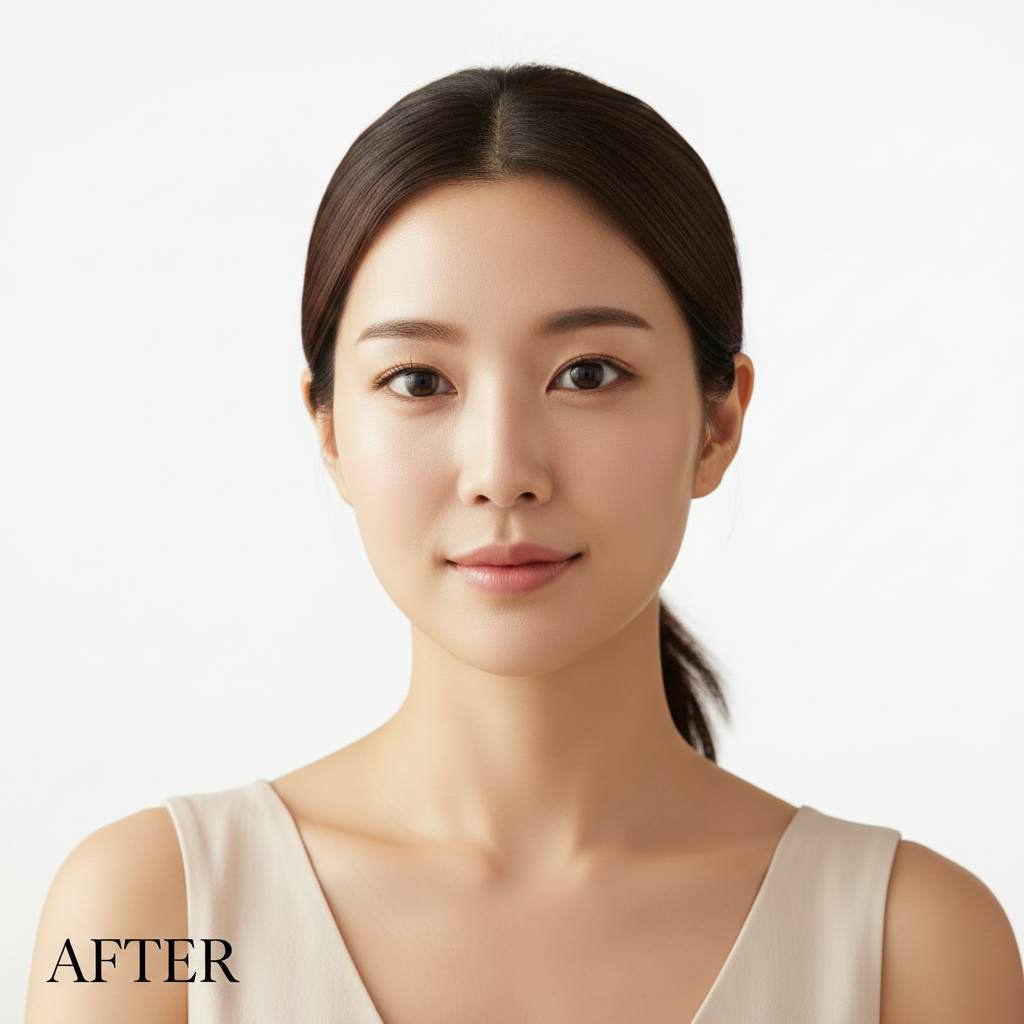 AFTER – Korean model with luminous glass skin after TIRTIR Mask Fit Make-up Fixer 80ml application
