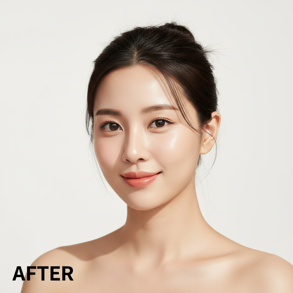 TIRTIR Mask Fit Make-Up Fixer Peach 80ml – Korean model AFTER, clear dewy glowing skin after peach setting spray
