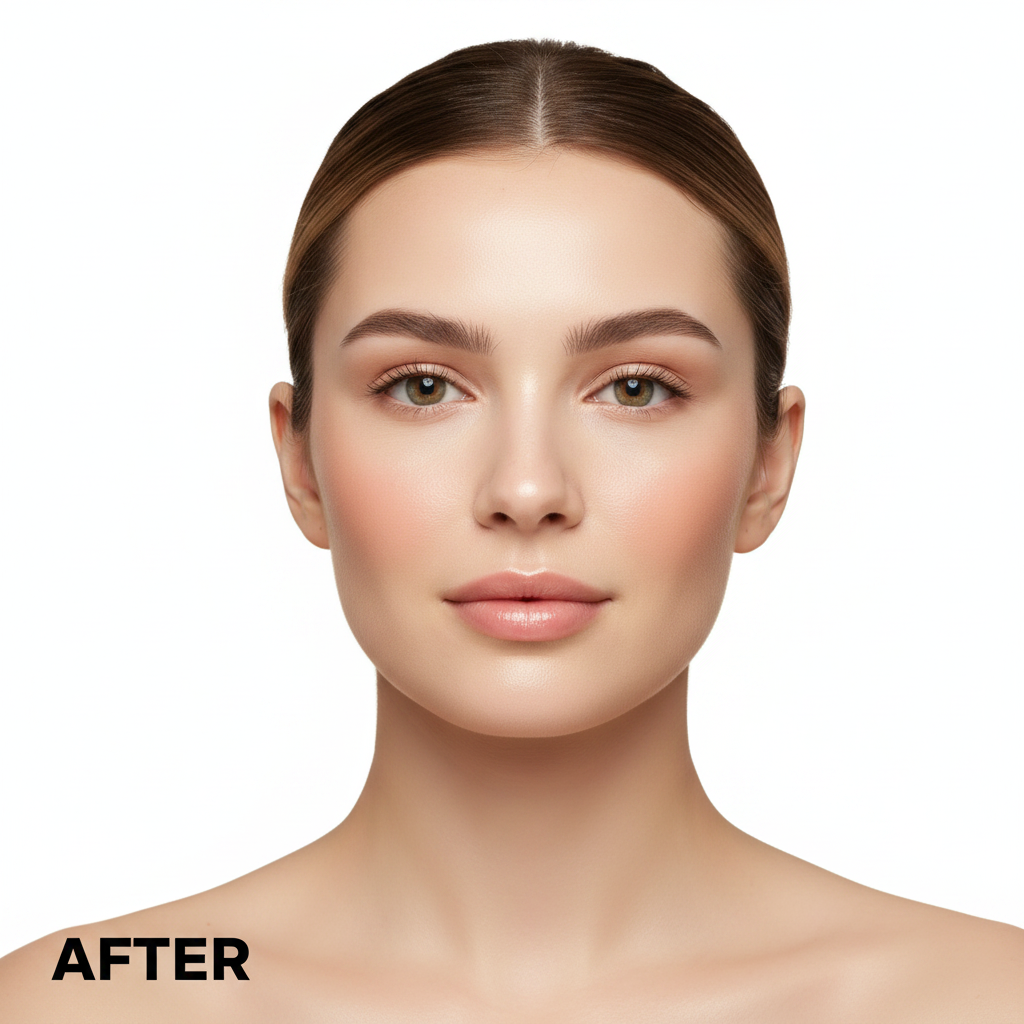 TIRTIR Mask Fit Make-Up Fixer Peach 80ml – Western model AFTER, smooth radiant skin after peach setting spray
