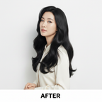 Asian woman – AFTER using COSRX Peptide-132 Hair Bonding Treatment, smooth glossy voluminous black hair
