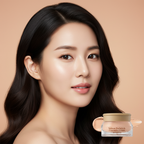 Asian woman with visibly bright refreshed dark-circle-free under-eye area using SKINFOOD Salmon Concealer Cream
