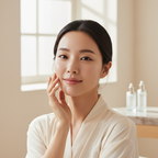 After using GAIN STRENGTH exfoliating mask — Asian woman with radiant, glowing skin

