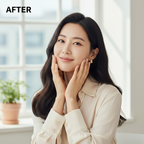 Beauty of Joseon Matte Sun Stick Mugwort + Camellia 18g – Korean model AFTER with visibly matte smooth flawless skin after mugwort camellia sun stick application
