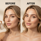 Western model before and after using Beauty of Joseon Revive Serum Ginseng Snail Mucin showing visibly brighter plumper glowing skin result
