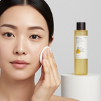 SKINFOOD Yuja C Toner Before – Asian model with dark spots and uneven skin tone before use
