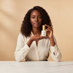 Black woman with visibly firm lifted youthful eye area and radiant glowing skin after SKINFOOD Gold Caviar Lifting Eye Serum, premium K-beauty anti-aging after result
