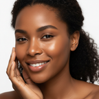 After using SKINFOOD Royal Honey Propolis Toner — Black woman with plump, radiant, glowing skin
