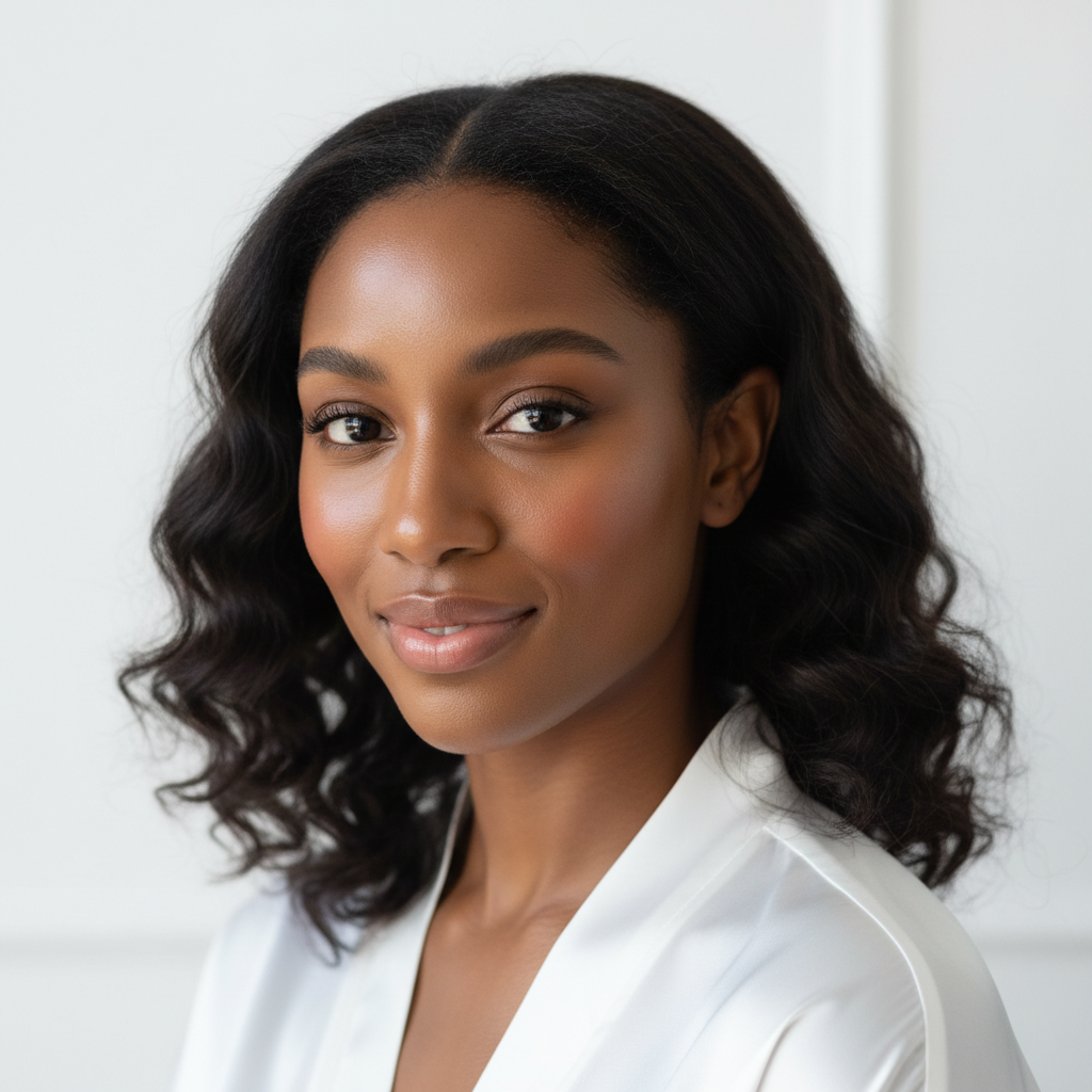 Black woman with radiant clear skin after SG Hemp Serum, glowing complexion results — Glow Ritual
