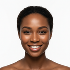 Black woman with bright luminous glass-like skin after using SKINFOOD Rice Brightening Serum, radiant even complexion, K-beauty result
