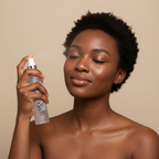 Black woman spraying LE'VEA Phyto-Repair Toner onto face naturally, inclusive skincare lifestyle — Glow Ritual
