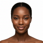 Black woman with clear smooth matte skin after using SKINFOOD Peach Cotton Zinc PCA Essence
