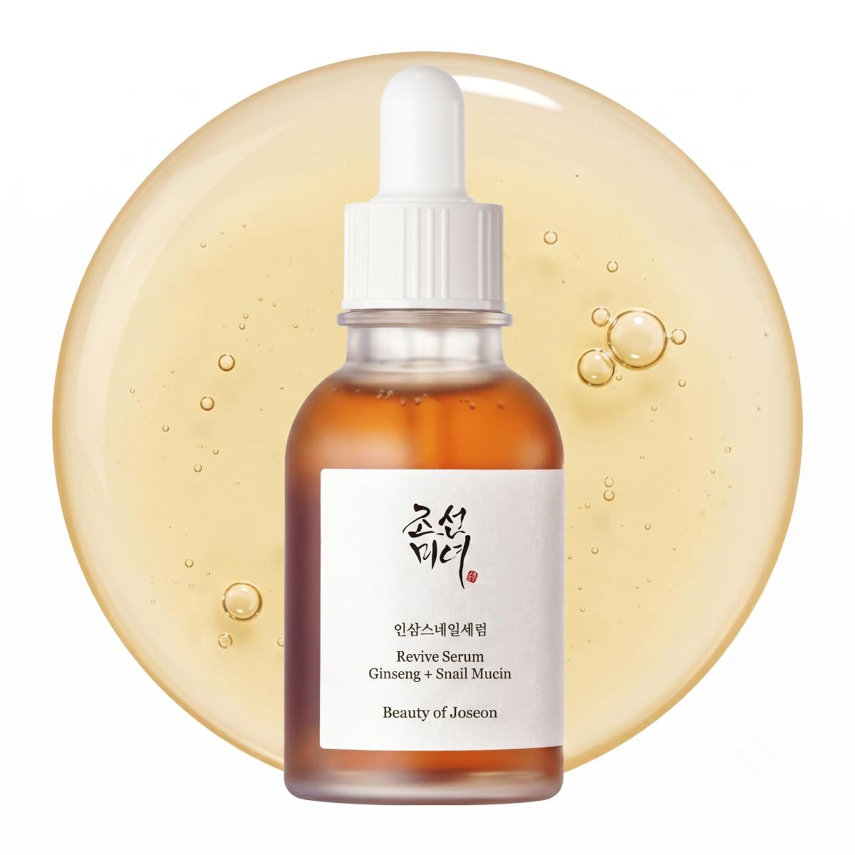 Beauty of Joseon Revive Serum Ginseng Snail Mucin 60ml frosted glass dropper bottle on clean background
