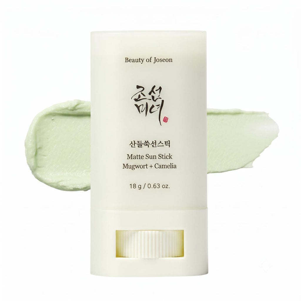 Beauty of Joseon Matte Sun Stick Mugwort + Camellia 18g – White sun stick with mugwort and camellia for matte SPF protection and skin soothing
